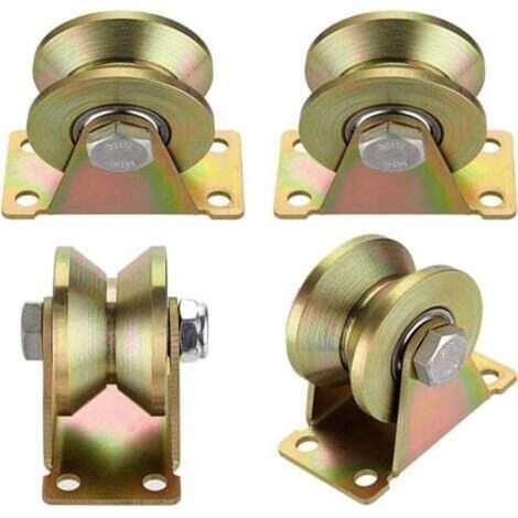 4 Pcs Lifting Pulley, Single Pulley for Lifting Reeving, Rail Sliding Gate Caster, V-Groove Caster, For Ropes Steel Ropes etc (1/5)