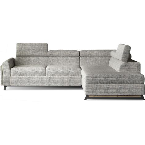 Canapé angle droit convertible tissu gris clair chiné avec têtières réglables Nikos 265cm (1/5)