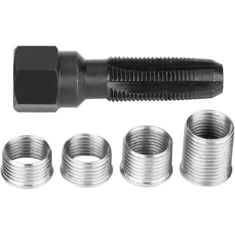 Réparation des bougies d'allumage de 14 mm, 5 Pcs Bougie d'allumage en acier au carbone re-filetage du kit de réparation du kit d'outils avec inserts pour la réparation des bougies d'allumage de 14mm (1/5)