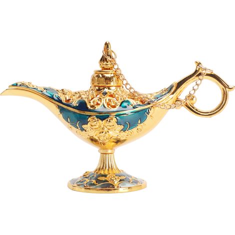Lampe Orientale Vintage Mariage Fête Alliage de Zinc Doré et Bleu Clair Décoration Costume Party Souhait Lumineux (1/5)