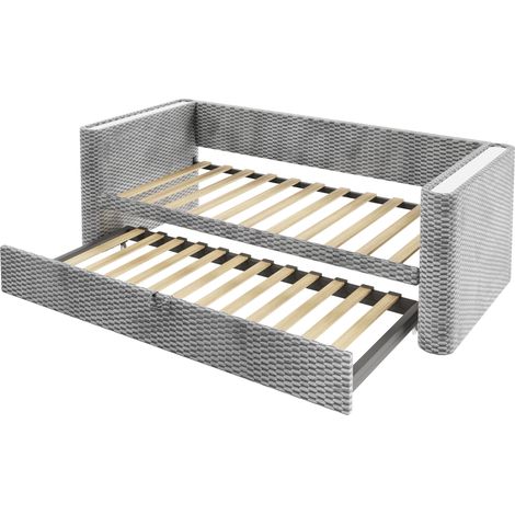Letto singolo estraibile multifunzione 90 x 200 cm in velluto grigio con LED e rete a doghe MODENUIT (1/5)