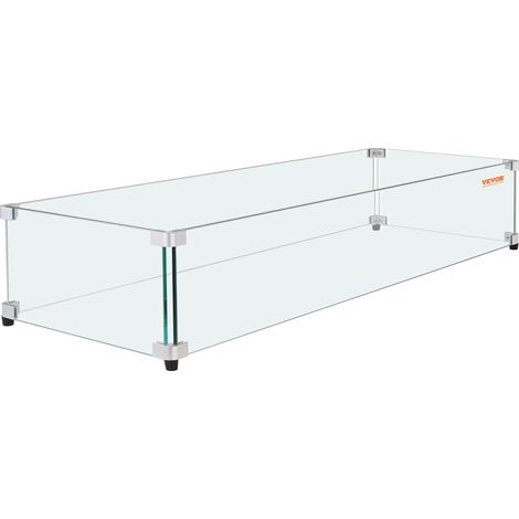 VEVOR Pare-vent pour Foyer, 924x417x191 mm Pare-vent en Verre Trempe pour Brasero Ecran de Protection Rectangulaire Pare-flamme Robuste Coupe-vent Stable Epaisseur 8 mm avec Support Coin Dur et Pieds