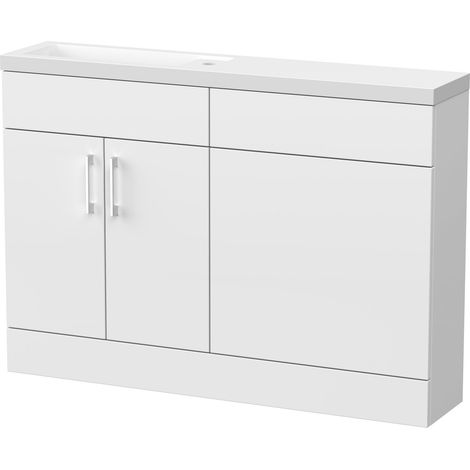 Wichnor Floor Standing Compact 2 Door Combination Vanity Basin WC Unit with Polymarble Basin, 1200mm, Matt White