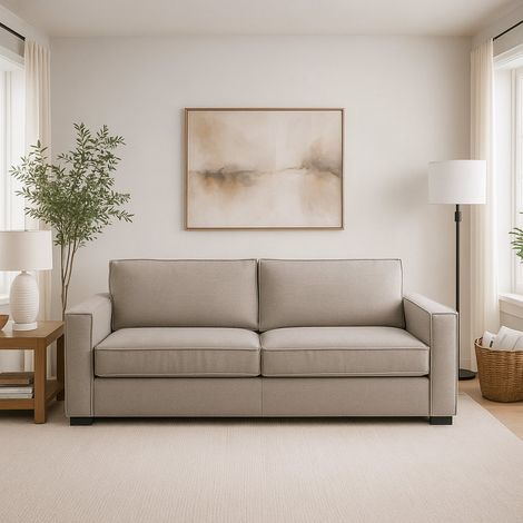 Talamo Italia Divano fisso Manuela, Divano a 2 posti Large, 100% Made in Italy, Sofà Soggiorno in tessuto, con Braccioli standard, Cm 200x95h90, Tortora, con imballo rinforzato (1/5)