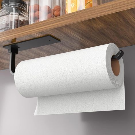 Porte-rouleau de papier essuie-tout – auto-adhésif ou à percer, noir mat, porte-rouleau de cuisine en aluminium (1/3)