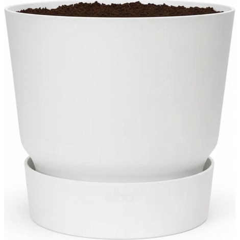 Pot de fleurs rond blanc mat Ø 20 cm en plastique recyclé avec réservoir d'eau intégré - PANGIVO (1/5)