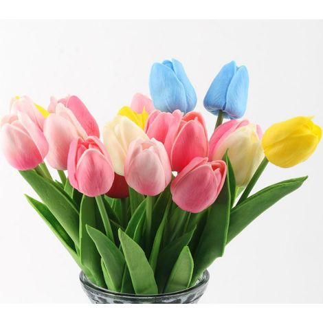18 mini tulipes artificielles en plastique PU de couleurs assorties, à bordure croisée-AquaForge (1/5)