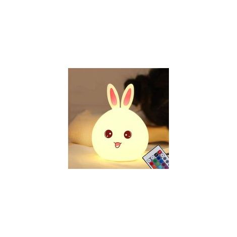 Hasen-Nachtlicht für Kinder mit Fernbedienung, USB-wiederaufladbare, farbenfrohe Silikonlampe, Hasen-Nachtlicht fürs Babyzimmer, süßes Geburtstagsgeschenk für Jungen und Mädchen (Rosa) - Crezuo