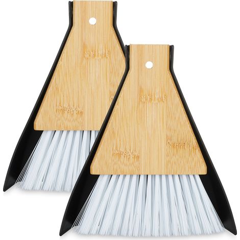 Relaxdays Mini Dustpan and Brush, Set of 2, Tabletop Broom, Cleaning Equipment, Kitchen & Camping, Hanging, White/Black