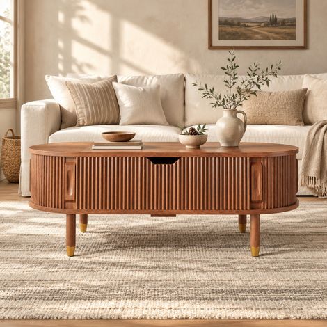 Mesa de centro elevable 110x48x57 cm en MDF nogal con almacenaje – MEUBLIV (1/5)