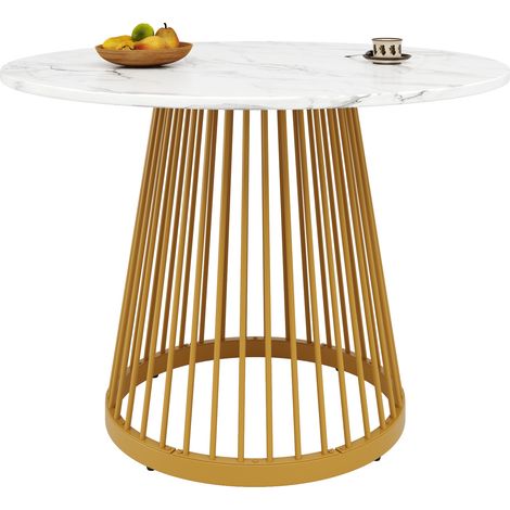 CHICFURN Tavolo da pranzo rotondo 80x80x76 cm MDF marmo bianco e metallo dorato, 4 posti (1/5)