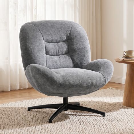 Fauteuil pivotant pour salon, fauteuil lounge avec assise large, accoudoirs intégrés, aspect chenille, gris foncé (1/5)