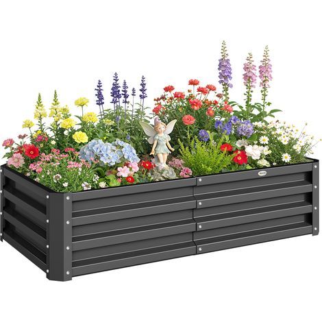 Rechteckiges Garten-Hochbeet aus Wellstahlblech, 120 x 60 x 30,5 cm, grau (1/5)