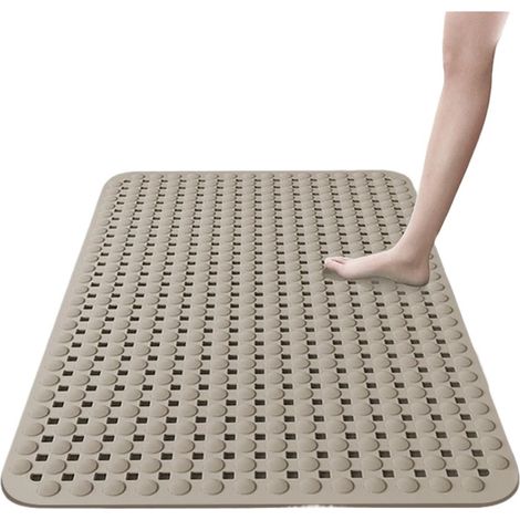 Tapis de douche rectangulaire antidérapant à ventouses, séchage rapide, picots ronds en relief, douceur au toucher, 45 x 78 cm, Beige (1/4)