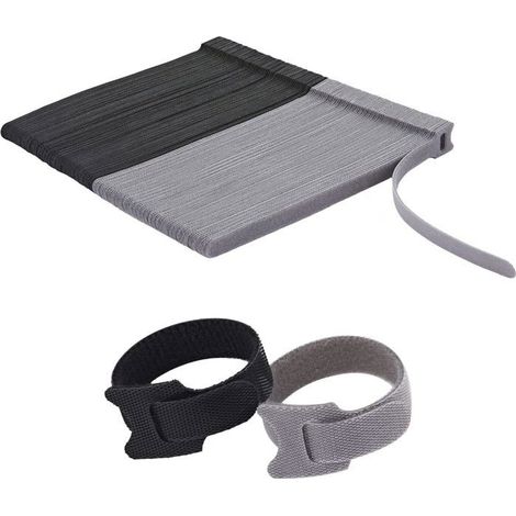 150 attaches auto-agrippantes réutilisables, réglables de 20 cm, idéales pour la maison et le bureau (noir et gris). (1/5)