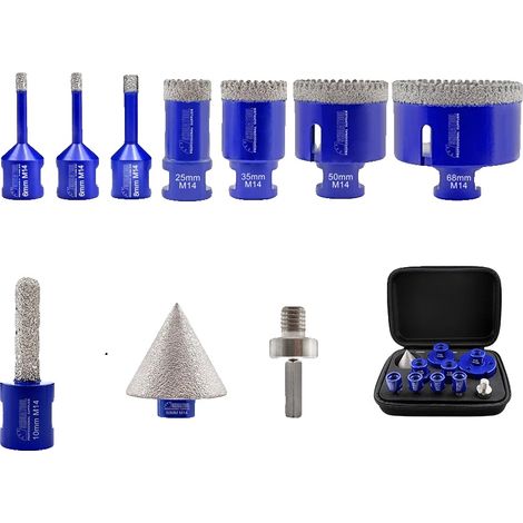 Jeu de Forets à Carreaux en Diamant, Applications Polyvalentes, Kit Multifonctionnel, 10Pcs, Fil M14 (1/2)