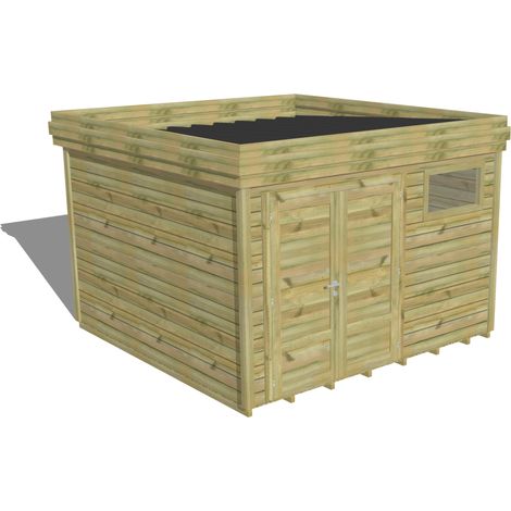 ABRI DE JARDIN bois Pin autoclave 27mm - 3,44x3,44m / 11,8m2 - Bac acier - Plancher bois (1/5)