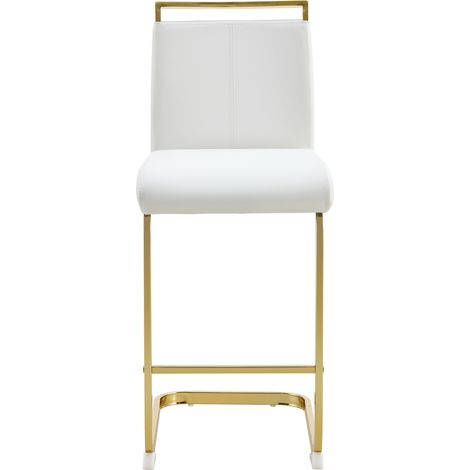 Set de 2 taburetes de bar estilo nórdico en polipiel blanca con patas metálicas doradas, 96,5 cm (1/5)