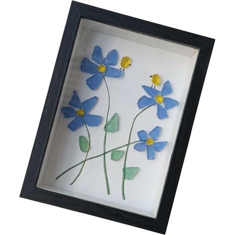 Décoration de table en verre de mer avec fleurs et oiseaux Forget I Not (1/5)