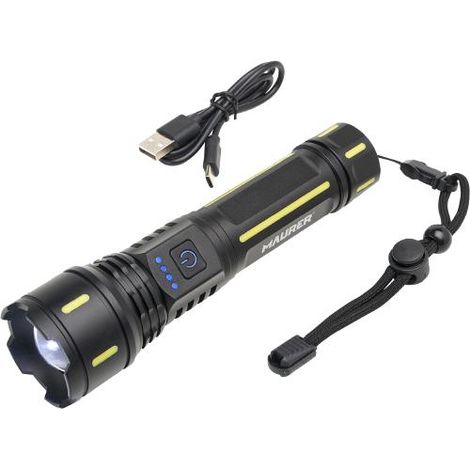 TORCIA ALLUMINIO LED RICARICABILE MAURER CON ZOOM 800LM - CF. BLISTER