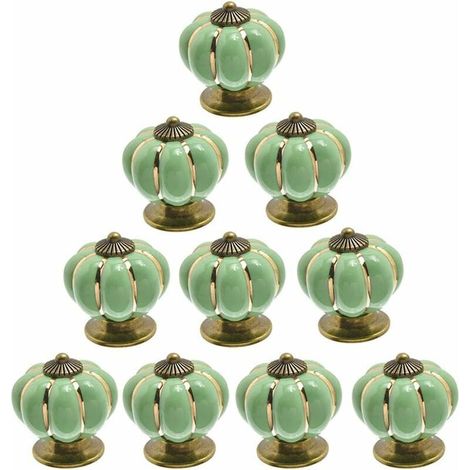 Lot de 10 boutons de porte vintage en céramique en forme de citrouille Vert clair (1/4)