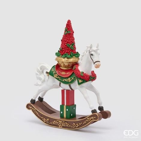 EDG Enzo De Gasperi Cavallo a Dondolo Natalizio H43,5x36,5x13 cm Bianco Rosso – Decorazione di Natale (1/5)