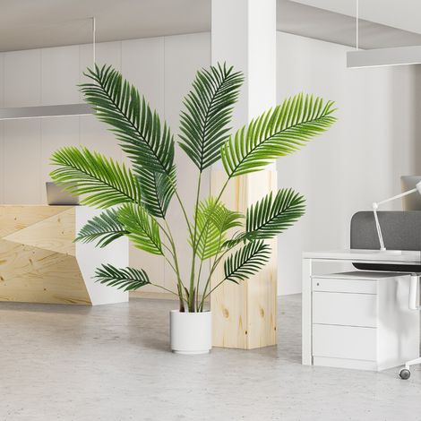 Lot de 2 Palmiers Areca Artificiels de 140 cm Faux Arbre Tropical en Pot de Pépinière Remplis de Ciment Décorations Plantes Vert (1/3)