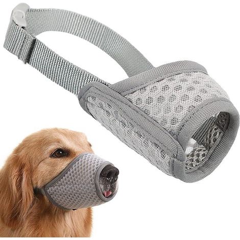 Muselière chien en mesh doux gris, taille L - Masque respirant réglable, anti-morsure et anti-aboiement, antidérapant pour boire (1/5)