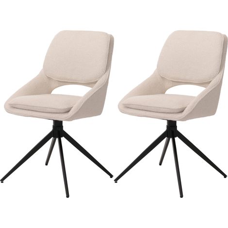 Lot de 2 chaises de salle à manger HWC-N73, chaise de cuisine, pivotante Auto-Return, tissu/textile Boucle (540g/m²) Oek (1/2)