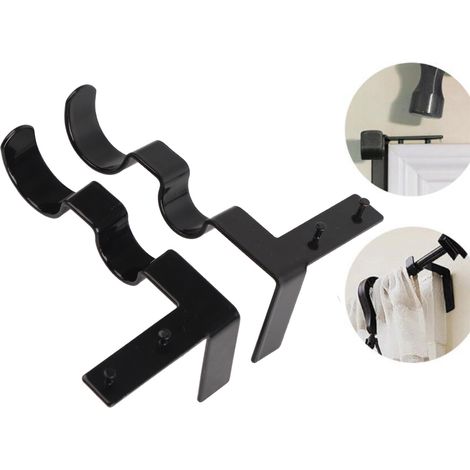 Crochet Double pour Rideaux Steel - 20lb Charge Facile - 2 Pièces Noir pour Bureau Maison (1/5)