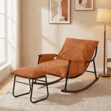 Fauteuil Relax Jardin avec Repose-Pieds Orange – Fauteuil Détente Salon Terrasse