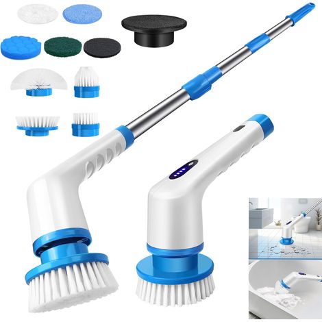 Brosse de nettoyage électrique puissante, conception sans fil, adaptée au nettoyage de la salle de bain / cuisine/voiture / fenêtre/sol / carrelage, équipée d'une tige d'extension réglable et d'une tê (1/5)