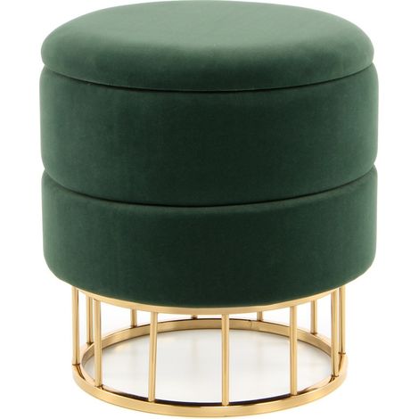 Pouf contenitore Zero in velluto verde e metallo dorato (1/3)