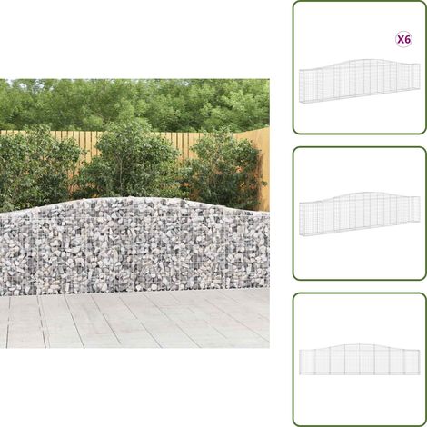 Gabionen mit Hochbogen 6 Stk. 400x30x80/100cm Verzinktes Eisen - Gabionen - Gartenzaun - Gartendeko - Eisen - Stahl (1/5)