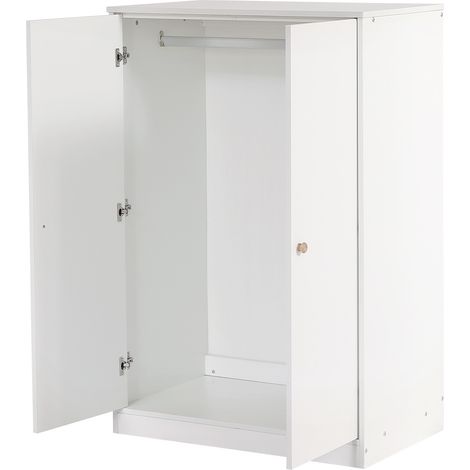 Petit placard à vêtements 2 portes avec tringle en MDF blanc pour chambre (1/5)