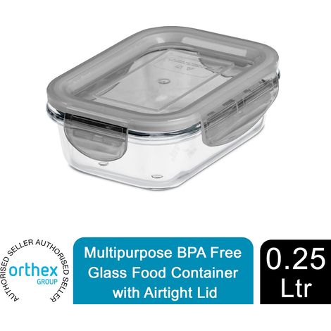 GastroMax Multipurpose BPA Free Glass Food Container with Airtight Lid, 0.25 L
