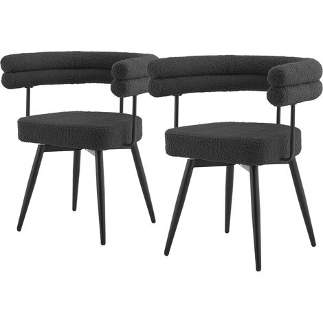 ML-Design Set di 2 Sedie da Sala da Pranzo Girevoli a 360° in Tessuto Teddy Grigio Scuro, Poltrone da Soggiorno con Braccioli e Schienale Imbottito, Sedili Moderni Ergonomici con Gambe in Metallo