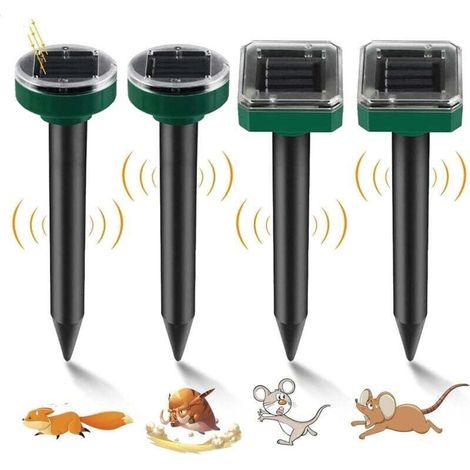 4pcs Solaire Repulsif Taupe, Répulsif Taupe Solaire à Ultrason, IP65 Étanche Répulsif Solaire de Taupe, Répulsif Serpent Ultrason (1/4)