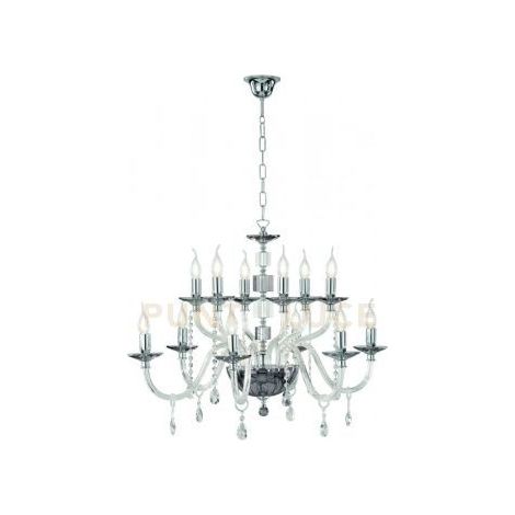 LAMPADARIO LIVIA 12 LUCI FUME'- TRASPARENTE E CROMO ATTACCO E14 D.85CM