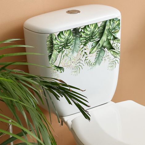 2pcs Autocollants Feuille Verte, Sticker Mural Drle Pour Wc, Salle De Bain, Cuisine, Pvc (1/5)