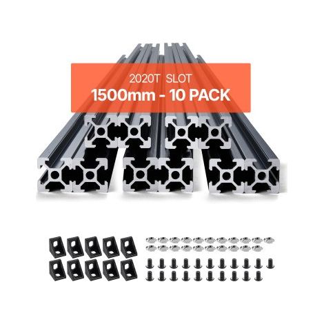 10er Set Aluprofil 1500 mm T-Nut 2020 Aluminium-Strangpressprofil, eloxierte Linearschiene nach europäischem Standard, Nutenprofil für 3D-Drucker, CNC-Maschine DIY, Lasergravur, Schwarz (1/5)