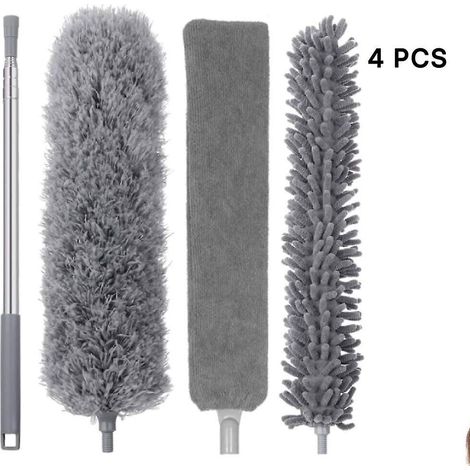 4pcs-plumeau Poussire,plumeau Tlescopique,plumeau Microfibre Avec Poigne En Acier Inoxydable,plumeau Lavable Parfait Pour Liminer La Poussire Chez (1/5)