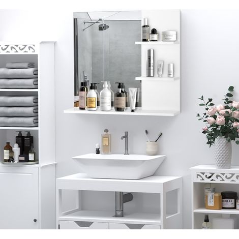 Espejo de pared 60x10x48 cm de DMF Blanco con almacenaje para baño FloraGrace (1/5)