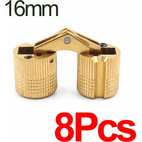 (16 mm - Lot de 8 - Chine continentale) Charnière invisible en laiton à barillet, ouverture à 180°, charnière de porte cylindrique de 8 à 16 mm, quincaillerie cachée pour meubles et boîtes de rangemen (1/5)