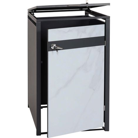 1er Mülltonnenverkleidung HHG-356, Mülltonnenbox, erweiterbar, Metall 32kg, anthrazit Marmor-Optik hell