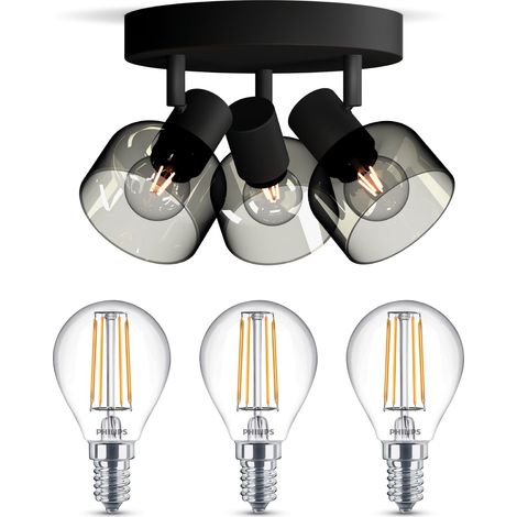Philips Sleet Aufbauspot für Badezimmer mit 3 Lichtpunkten E14 (Schwarz) - Philips LED E14 40W Nicht dimmbar (1/5)