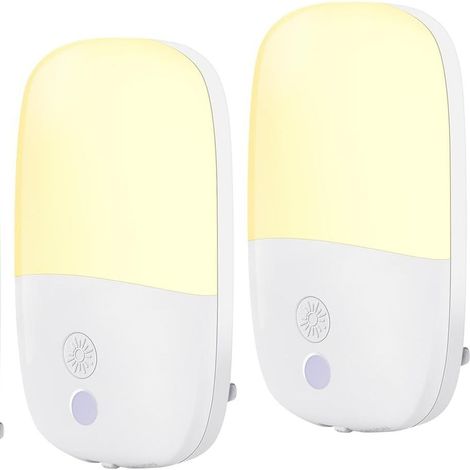 Veilleuse avec capteur crépusculaire, 2 pièces Veilleuse LED avec luminosité réglable, modes ON/OFF/AUTO, lumière de prise 2700 K blanc chaud pour enfants, escaliers, couloirs, chambres (1/5)