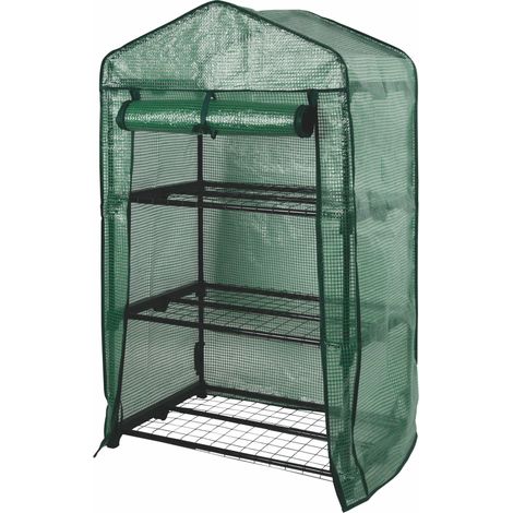 Serre de Balcon à 3 étages, Cadre en acier laminé à chaud, Connecteurs en plastique PP, Couverture en plastique PE imperméable, Porte enroulable avec fermeture éclair, 3 étagères internes en fer, Dime (1/5)