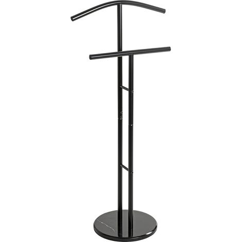 Valet de nuit en tube d'acier et socle rond effet marbre noir - Longueur 48 x Hauteur 105 x Profondeur 30 cm (1/5)