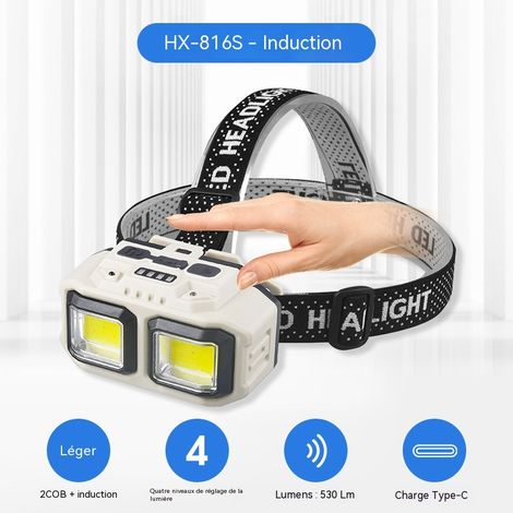 Lampe Frontale à LED à Induction Rechargeable, Haute Luminosité, Autonomie Prolongée, Imperméable, Portable pour Camping Randonnée Bricolage (1/3)